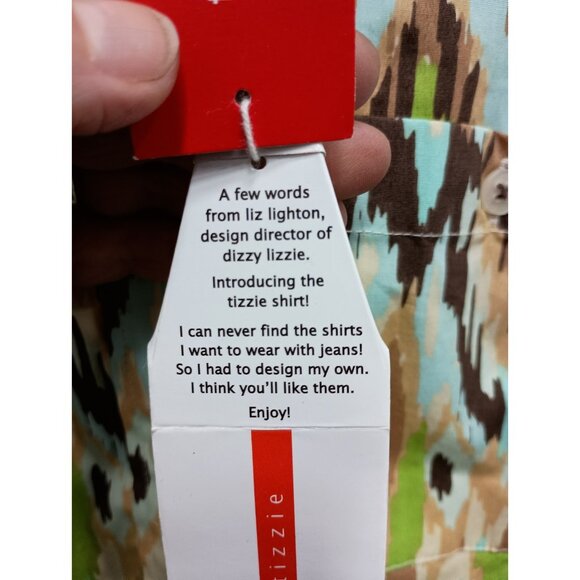 Tizzie Wearable Art Tunic Top Womens Medium Ikat Print Button Front Long Sleeve - Picture 5 of 14